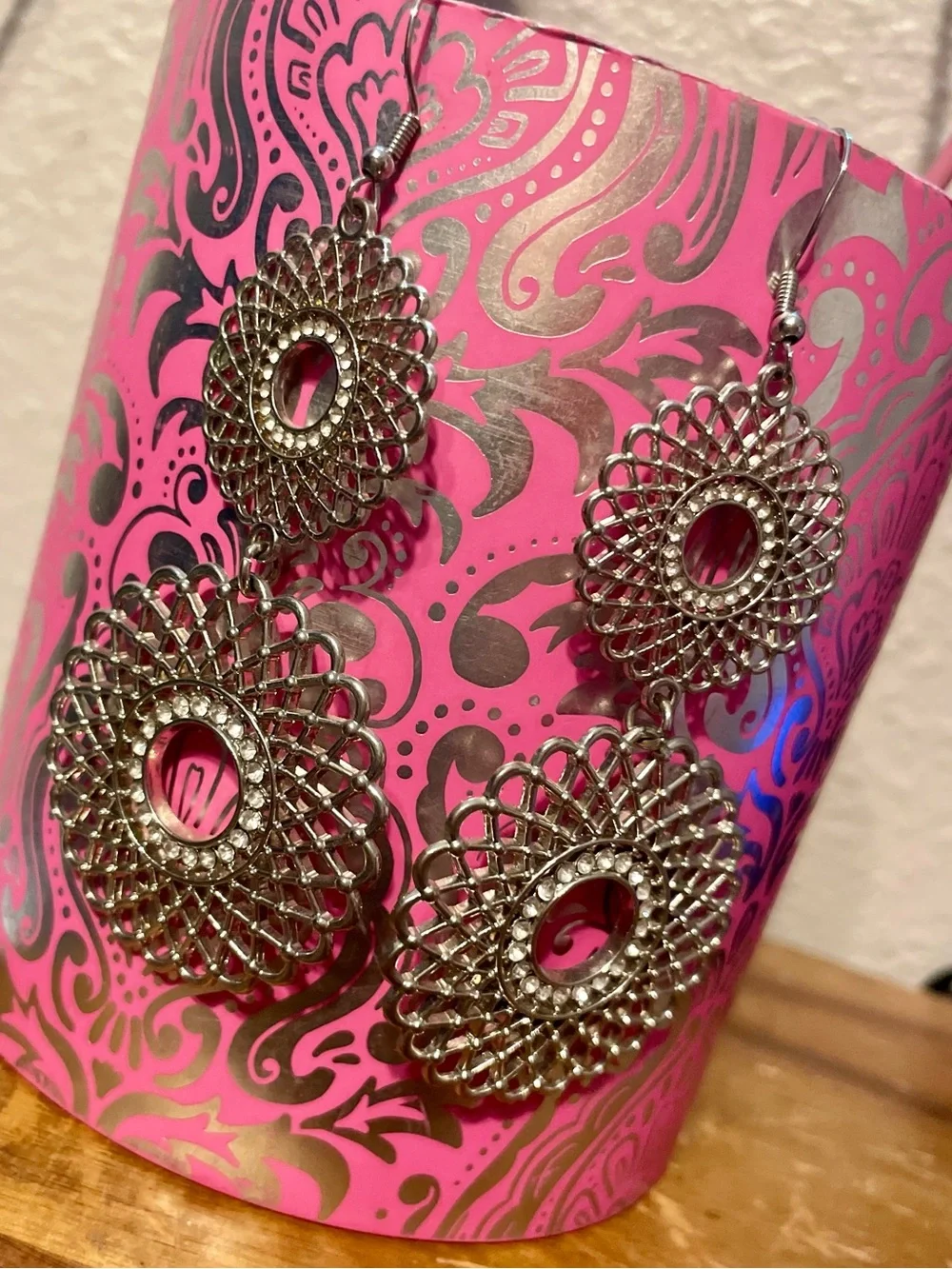 Silver METAL Filigree Double-Drop Earrings - Women's Fashion Jewelry